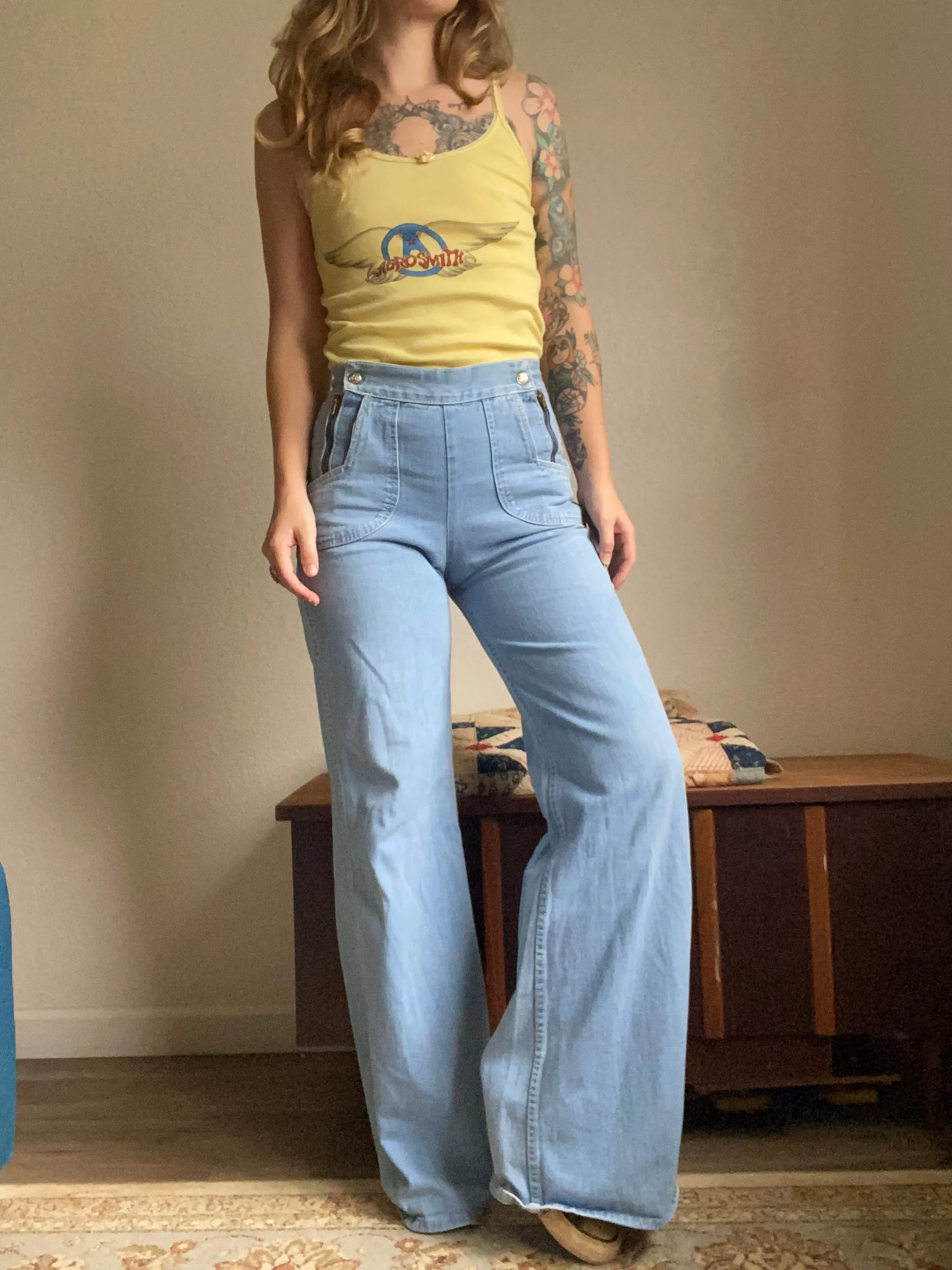 1970s Fancy That Double Zipper Wide Leg Jeans