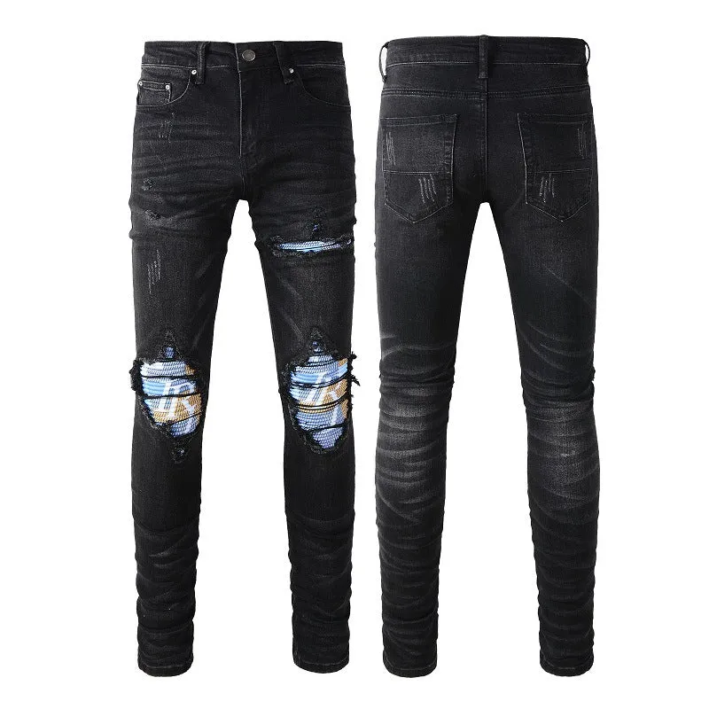 American Street Washing Craft Letter Patch Jeans Men