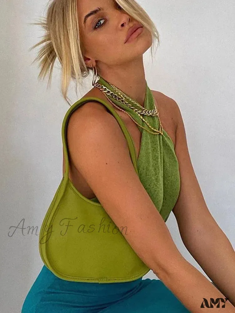 AMY - Sexy Green Bandage Halter Backless Club Party Crop Top