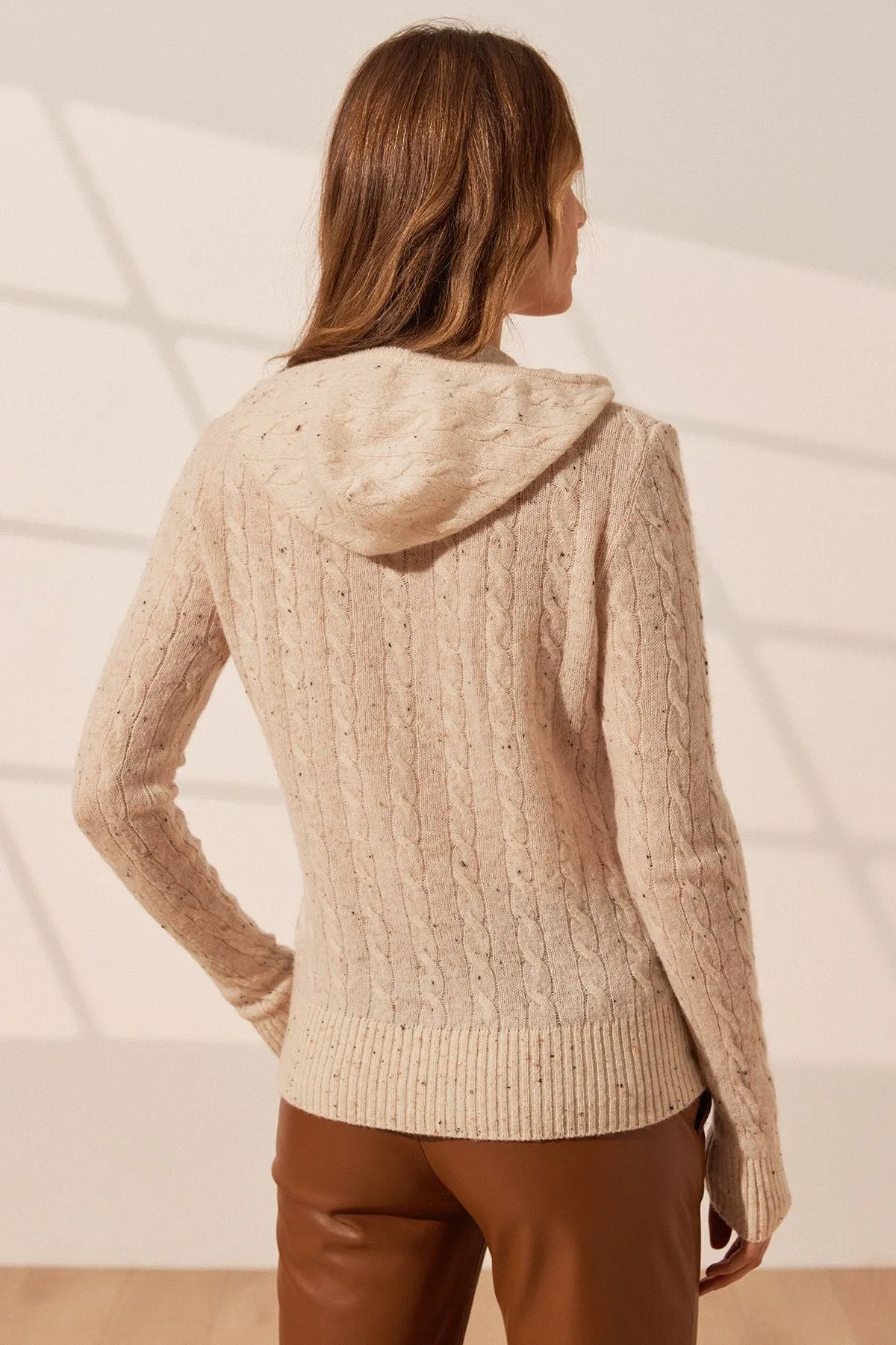 Beige Cashmere and Wool Amelia Women's Hooded Cardigan