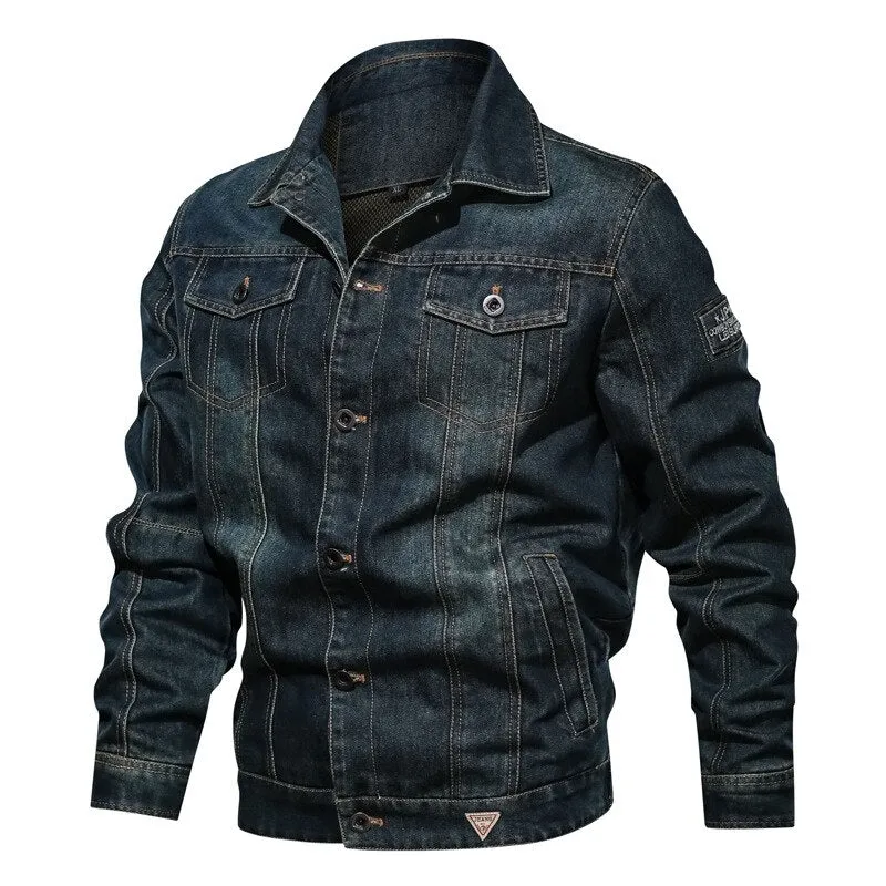 Bonsir Denim Jacket Men Multi-pocket Cargo Outerwear Washed Plus Size  Jeans Jackets Fashion Casual Top  Denim Jacket Male