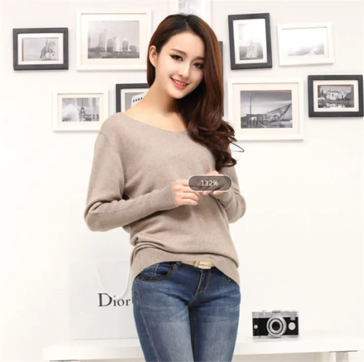 Cashmere sweaters sexy v-neck pullover loose wool