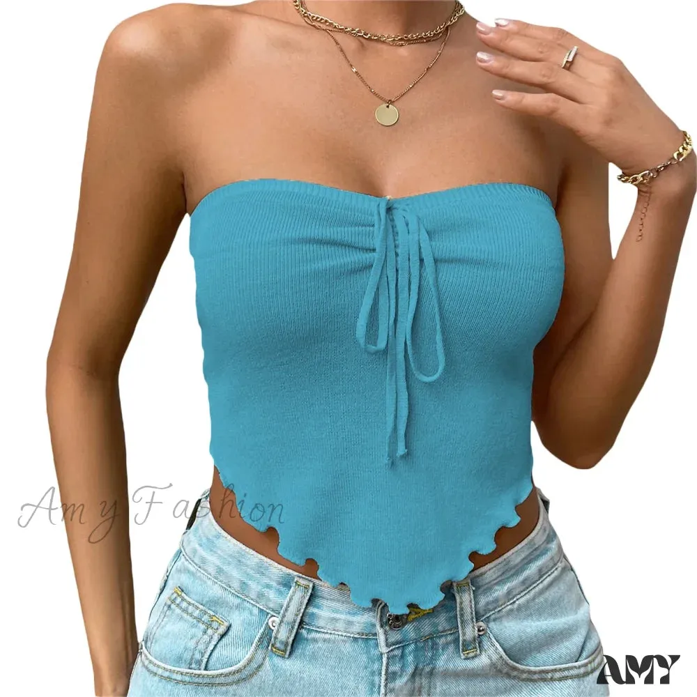 Chic Sexy Knitting Strapless Backless Hem Summer Slim Solid Crop Top