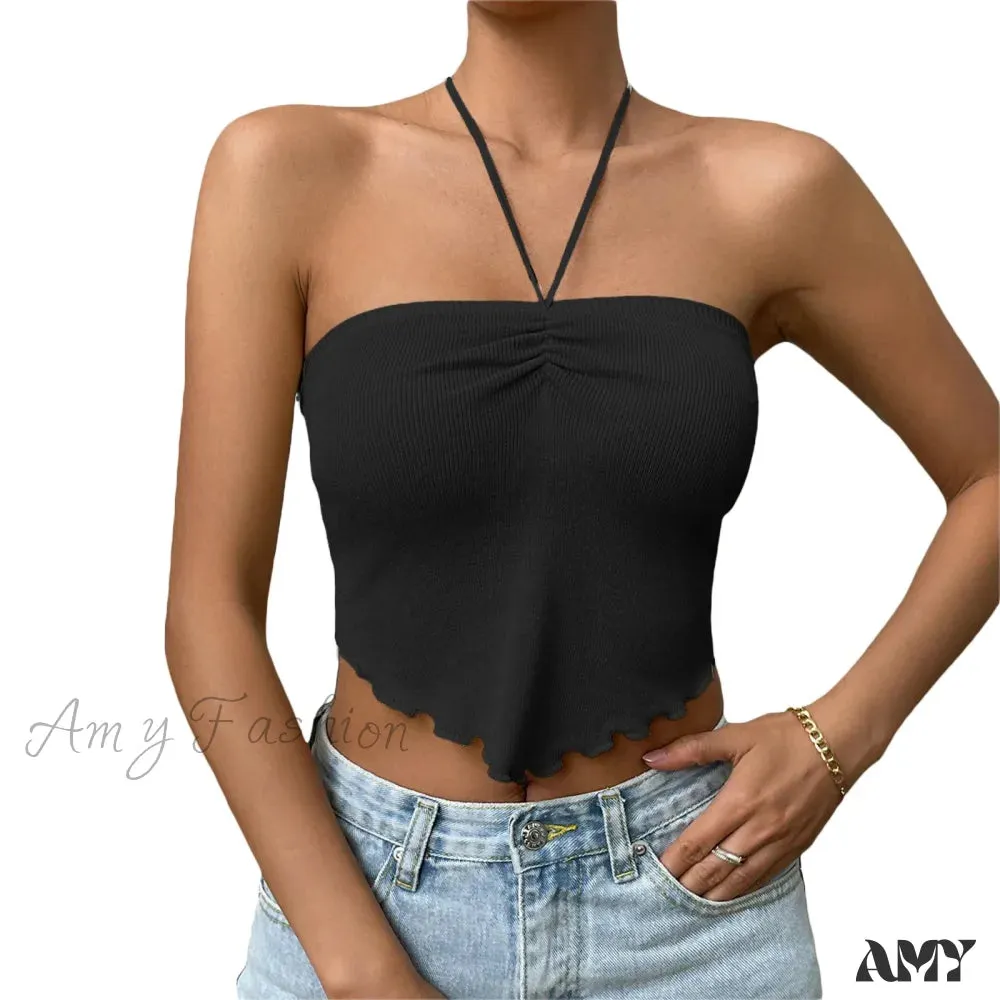 Chic Sexy Knitting Strapless Backless Hem Summer Slim Solid Crop Top