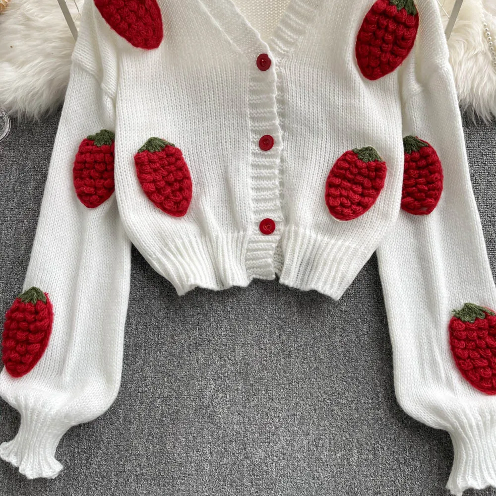 Cute cherry irregular long sleeve sweater    S594