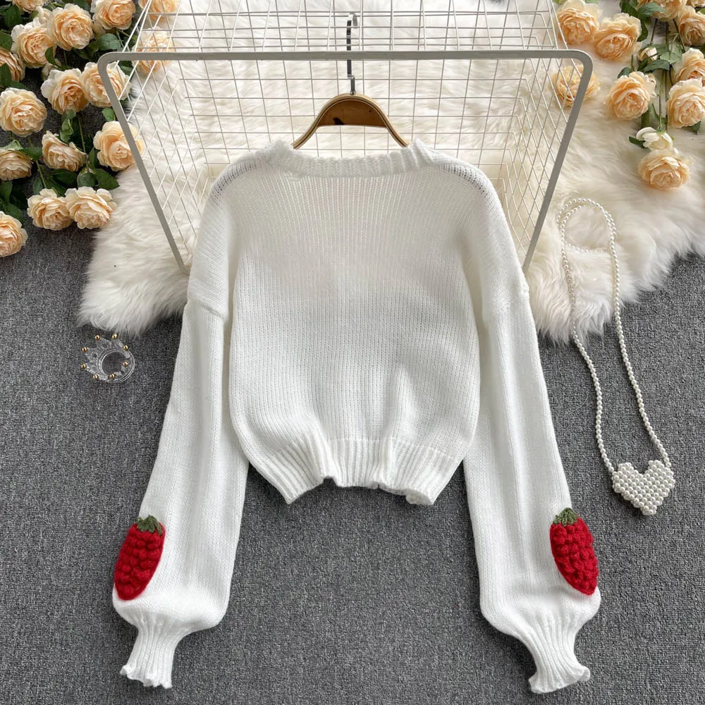 Cute cherry irregular long sleeve sweater    S594