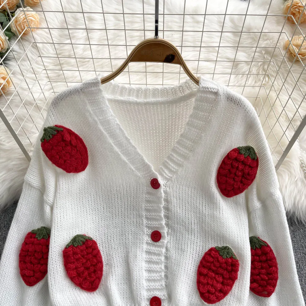 Cute cherry irregular long sleeve sweater    S594