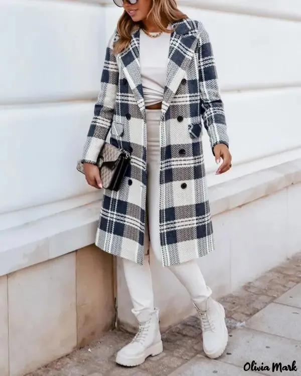 Deanwangkt - Checked double-breasted pea coat with flap