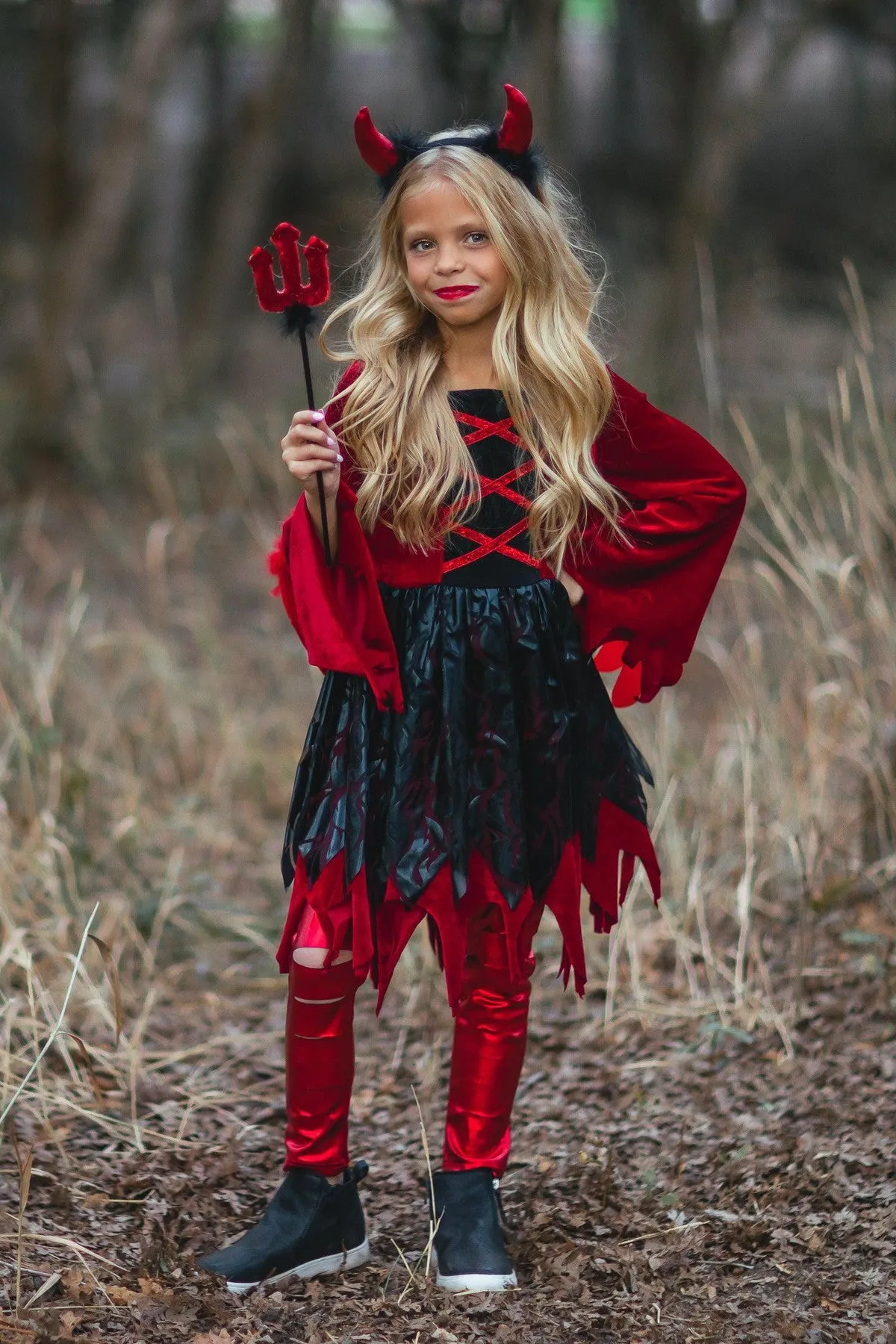 Devil Red Metallic Distressed Leggings