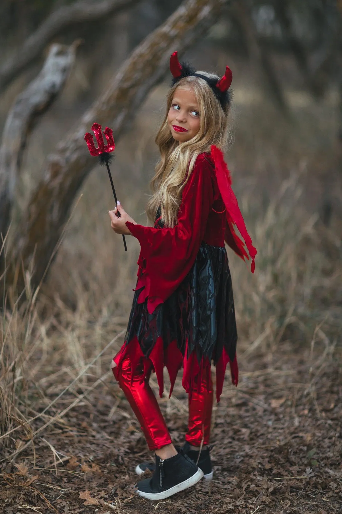 Devil Red Metallic Distressed Leggings