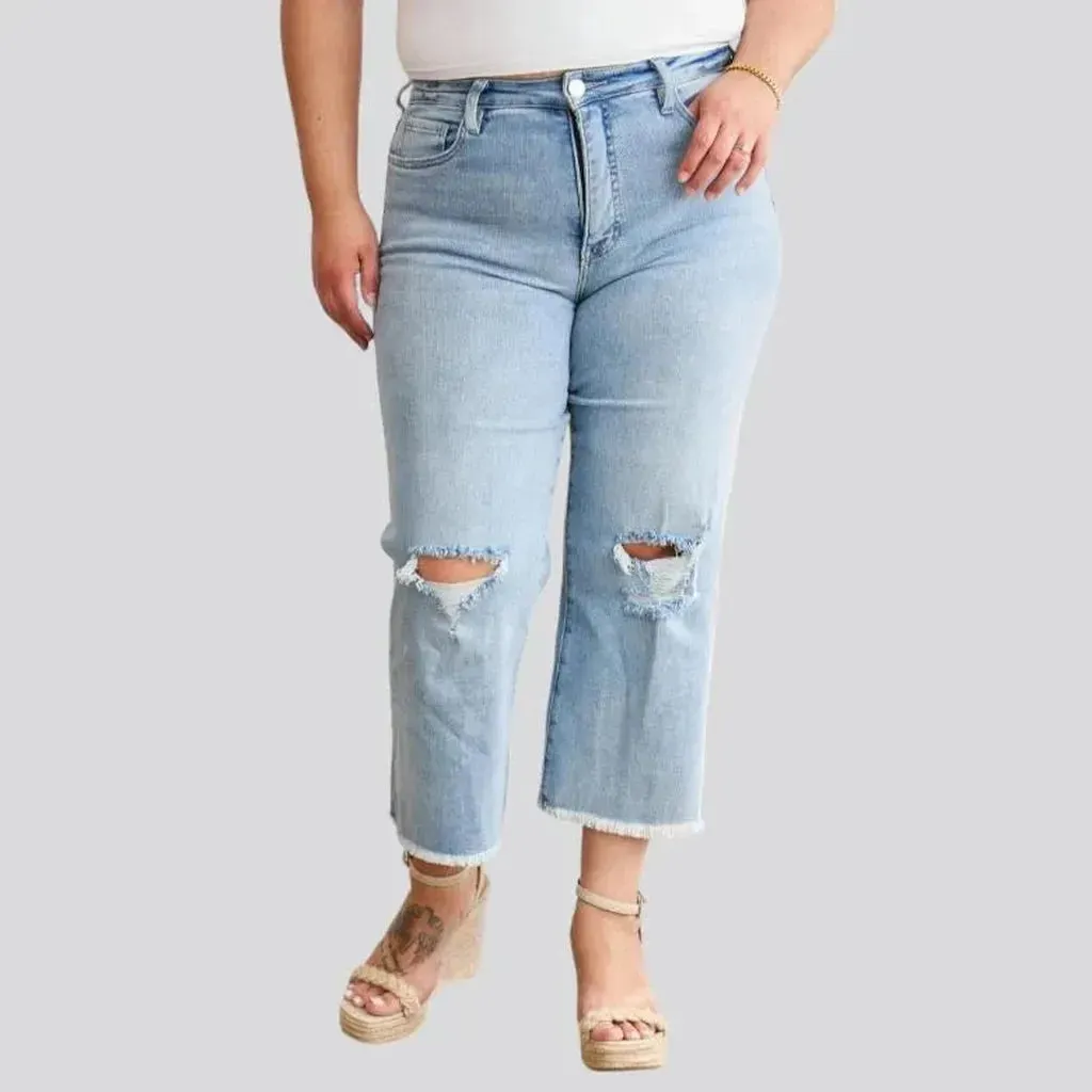 Distressed women's raw-hem jeans