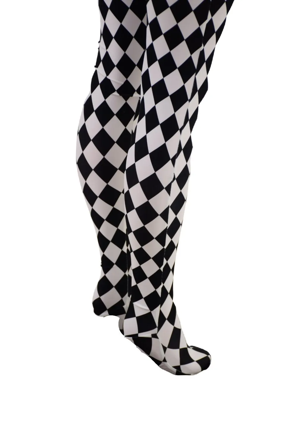 Footed High Waist Leggings in Black and White Diamond