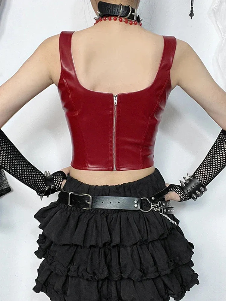 Gothic Grunge Cross Leather Corset Crop Top