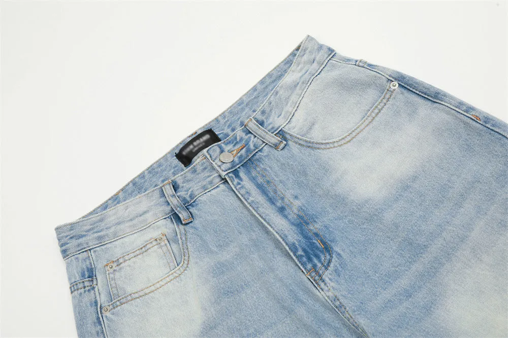 Gradient Wash Denim Trousers Retro Loose