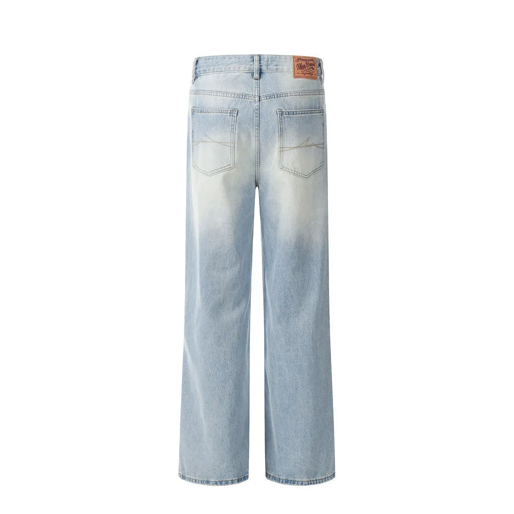 Gradient Wash Denim Trousers Retro Loose