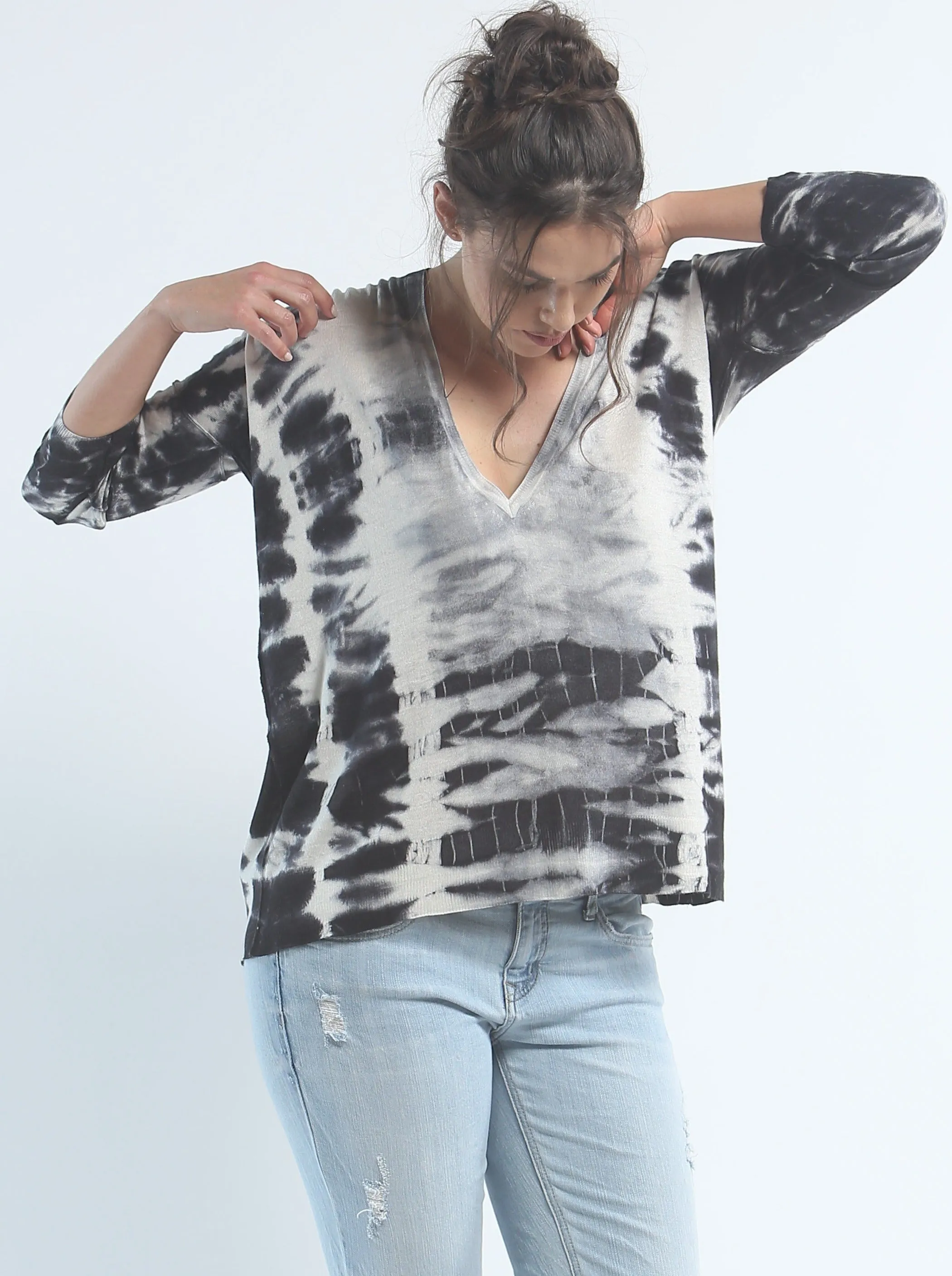 Hand Dye Slouchy V Neck in Silk