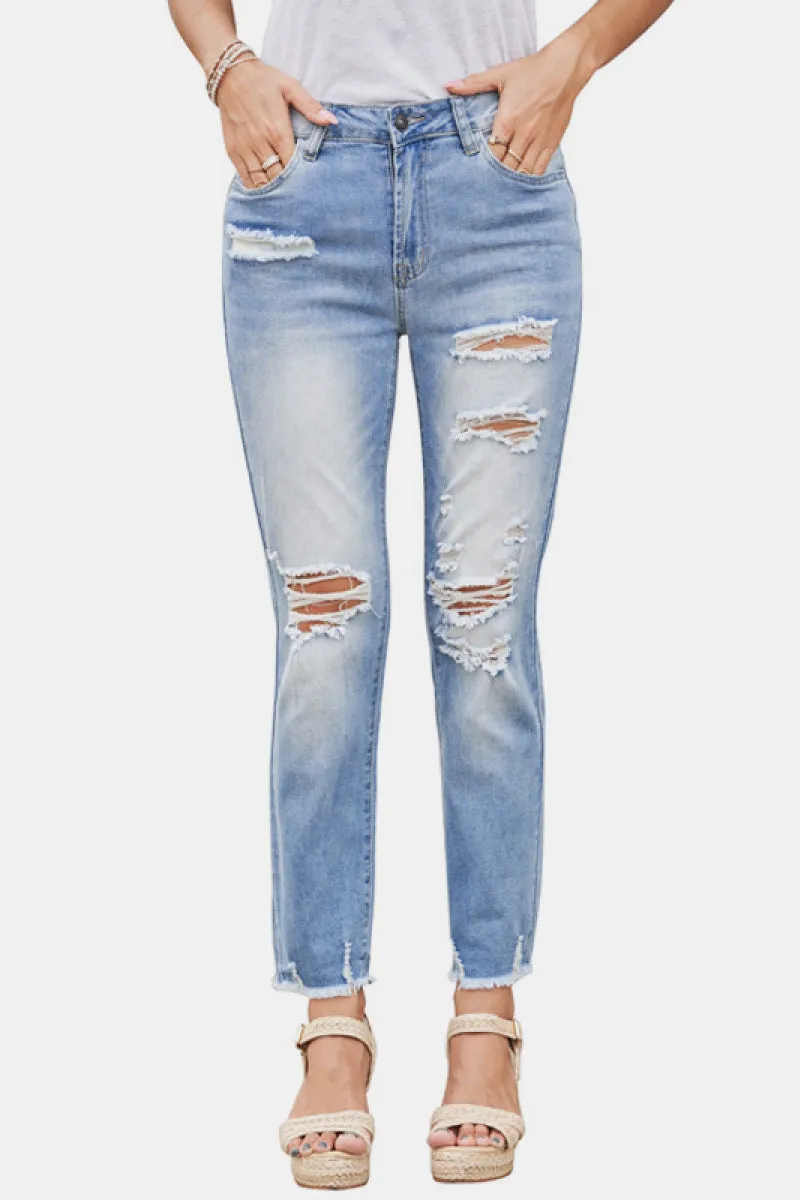 High Rise Distressed Cropped Jeans