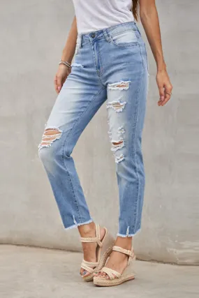 High Rise Distressed Cropped Jeans