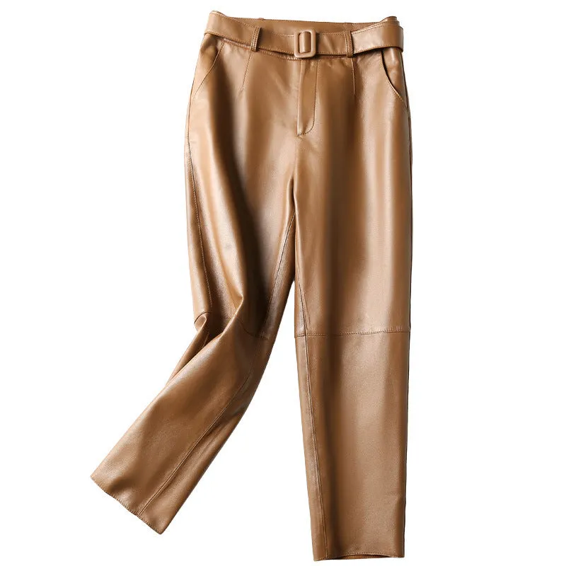 High-waisted leather pants