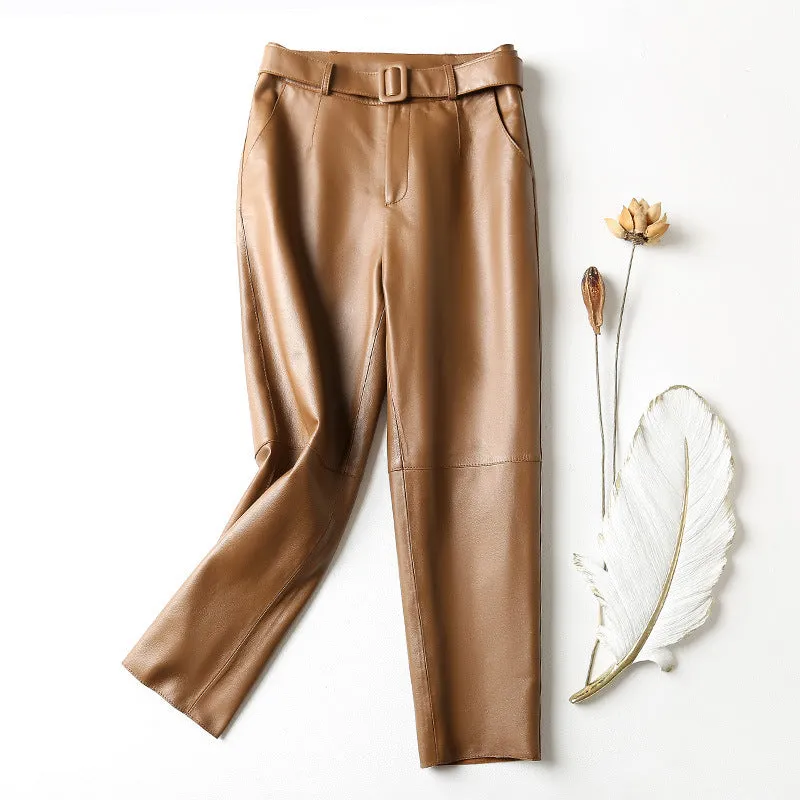 High-waisted leather pants