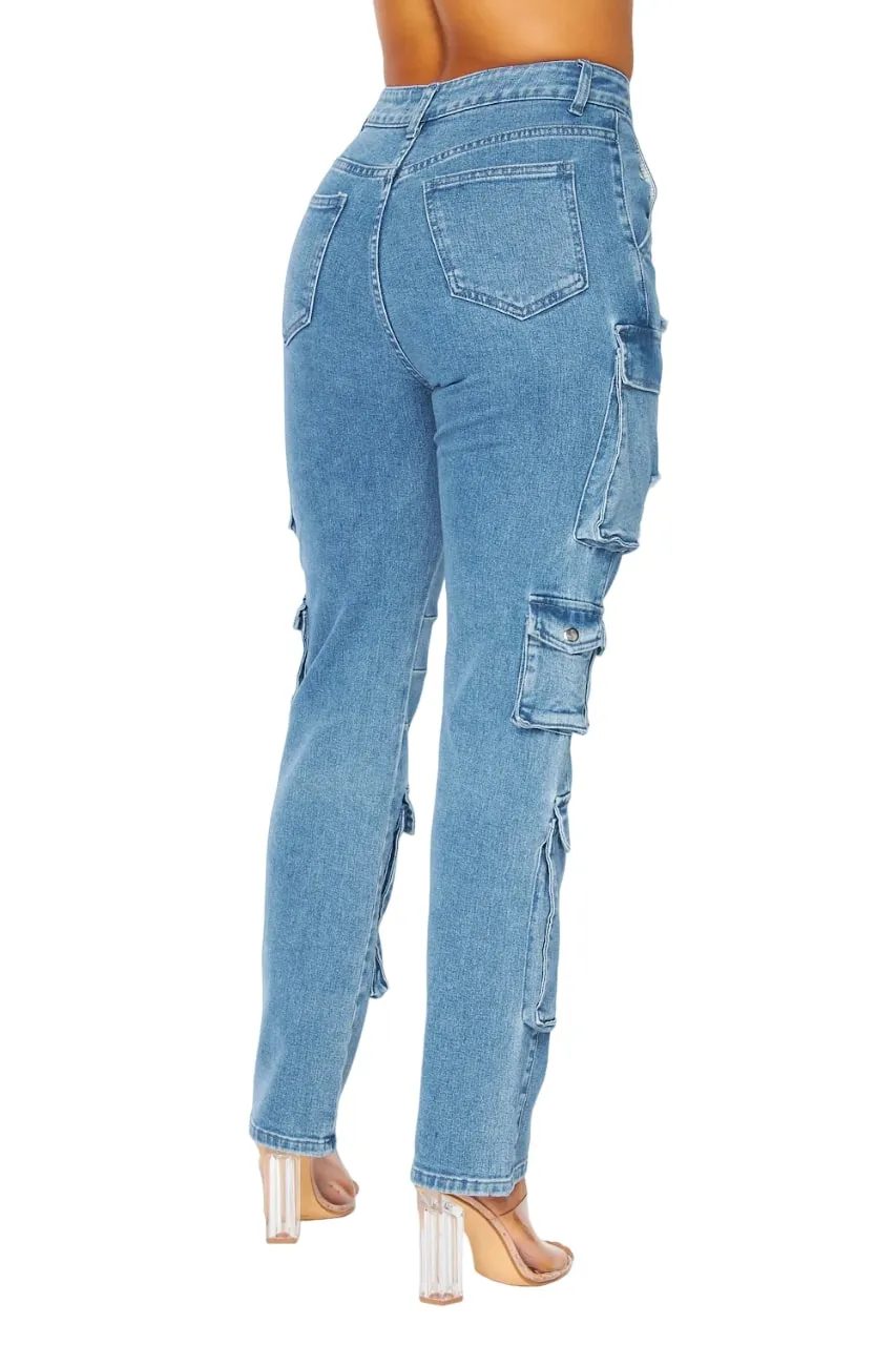 Hot & Delicious Women's Bae Straight Leg Cargo Pocket Jean