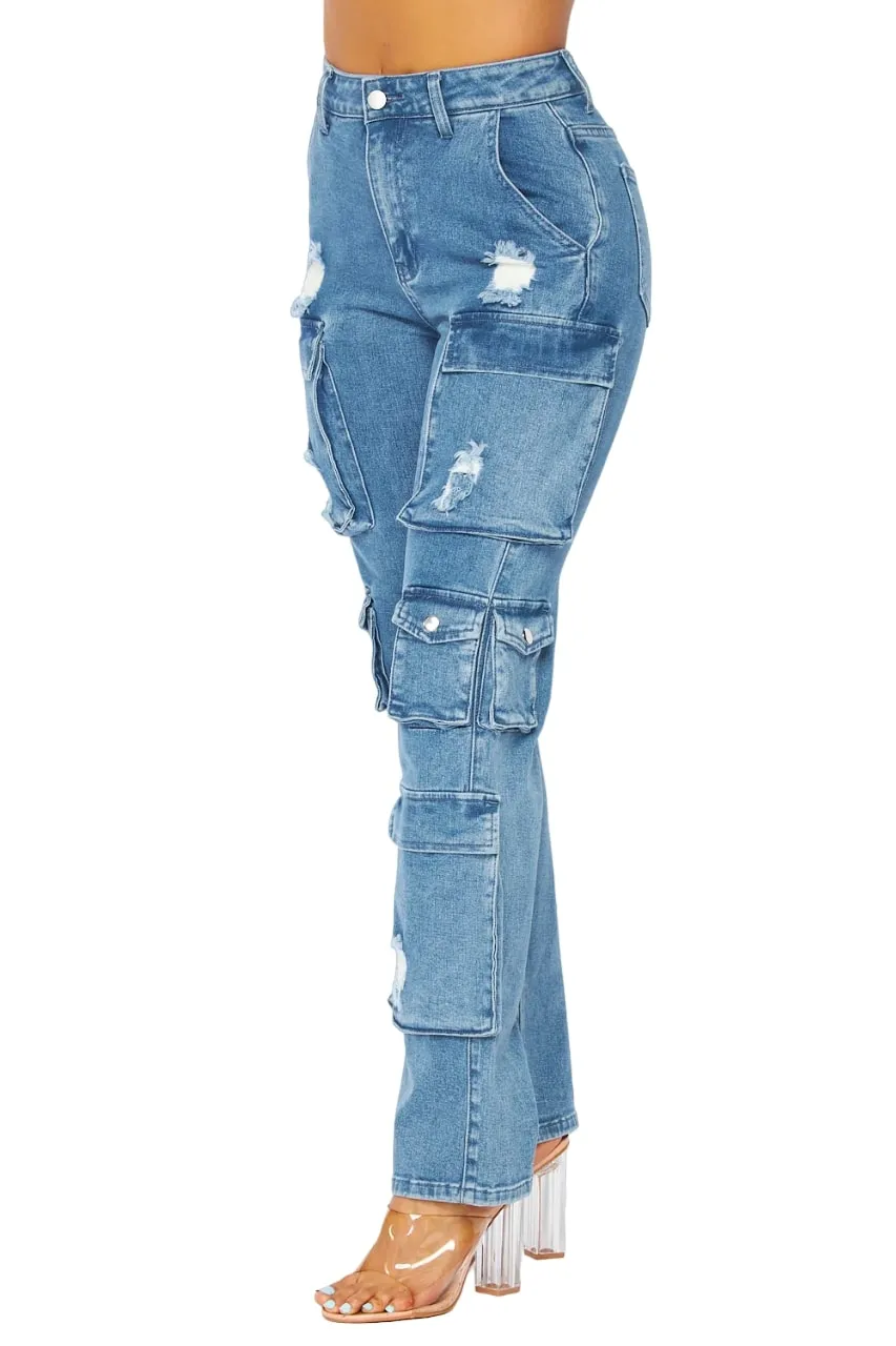 Hot & Delicious Women's Bae Straight Leg Cargo Pocket Jean