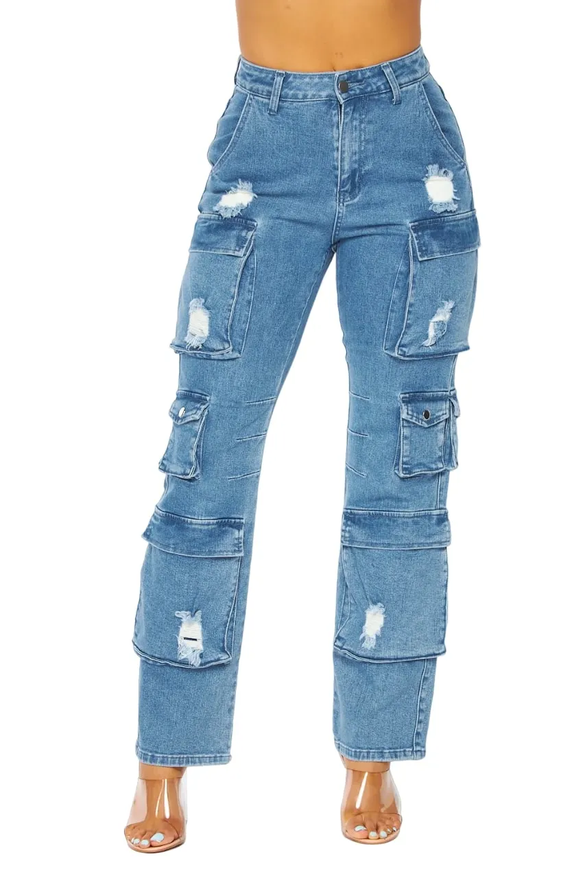 Hot & Delicious Women's Bae Straight Leg Cargo Pocket Jean