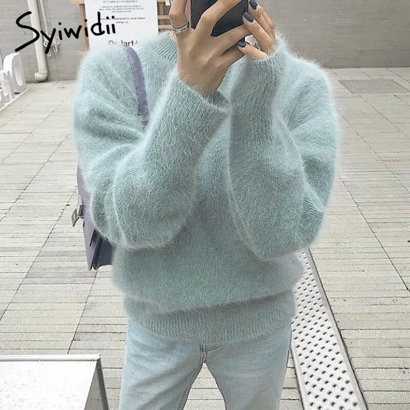 Joskaa Sweater Women 2024 Spring Soft Warm Pullovers Korean Top Winter Clothes Solid Casual Green Pink Blue Japanese Fashion