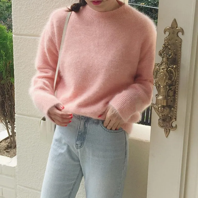 Joskaa Sweater Women 2024 Spring Soft Warm Pullovers Korean Top Winter Clothes Solid Casual Green Pink Blue Japanese Fashion