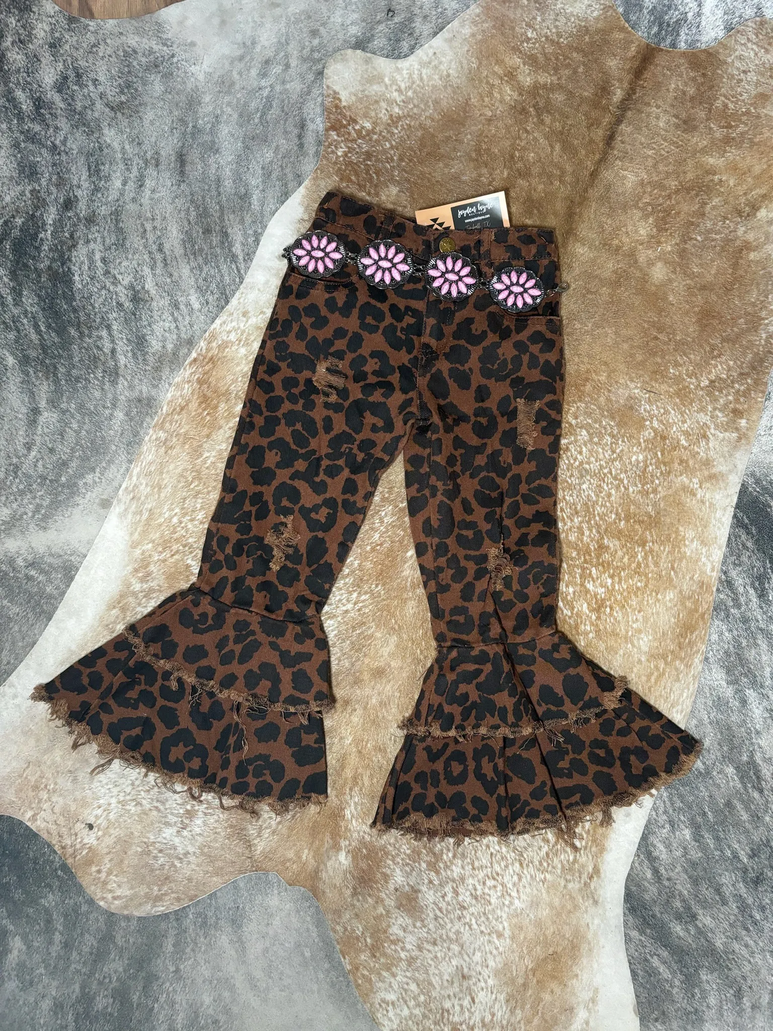 Kid’s leopard double layered flare jeans