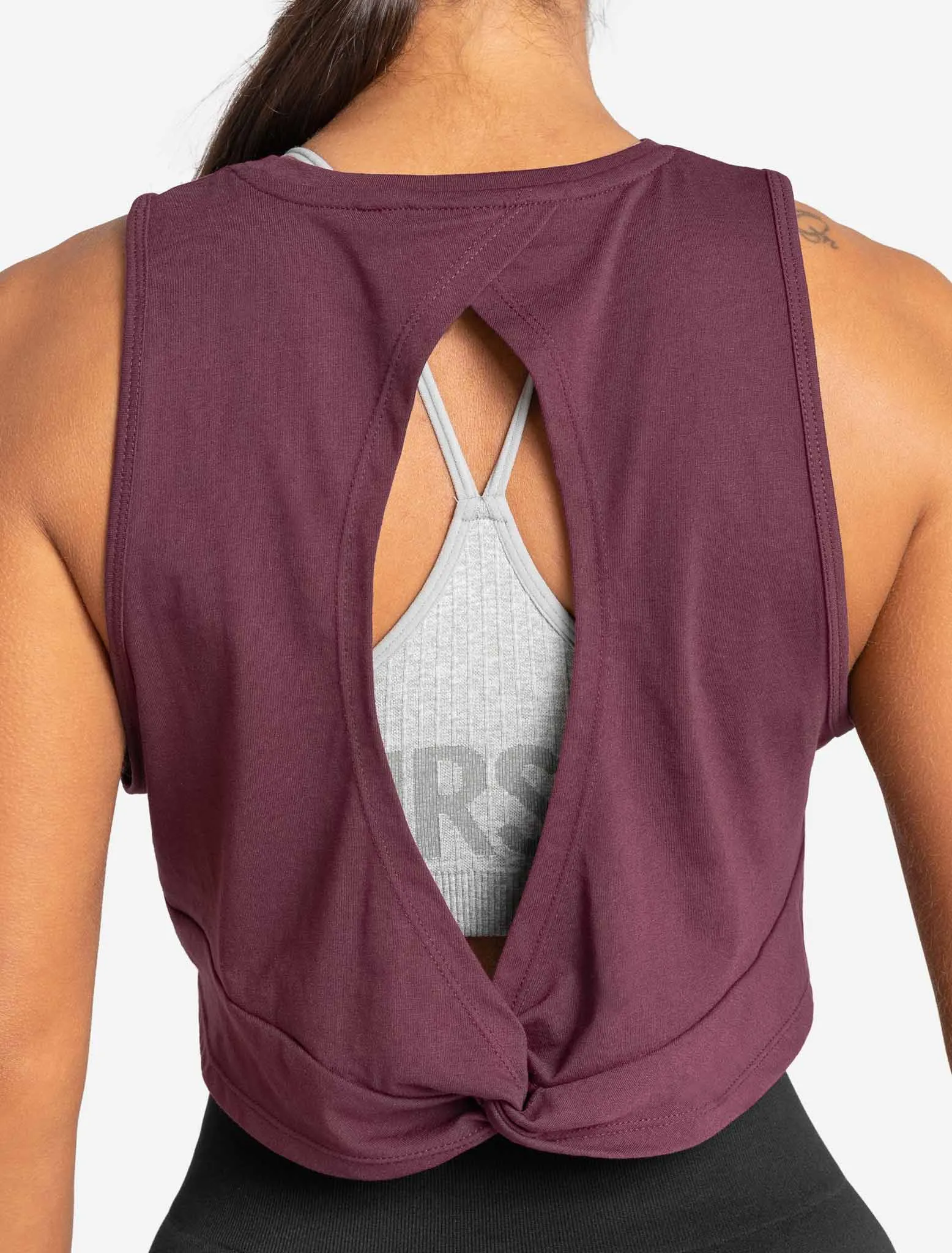 Knot Back Crop Tank - Maroon