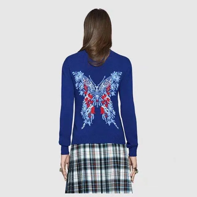 Love Jacquard Butterfly Women Pullovers