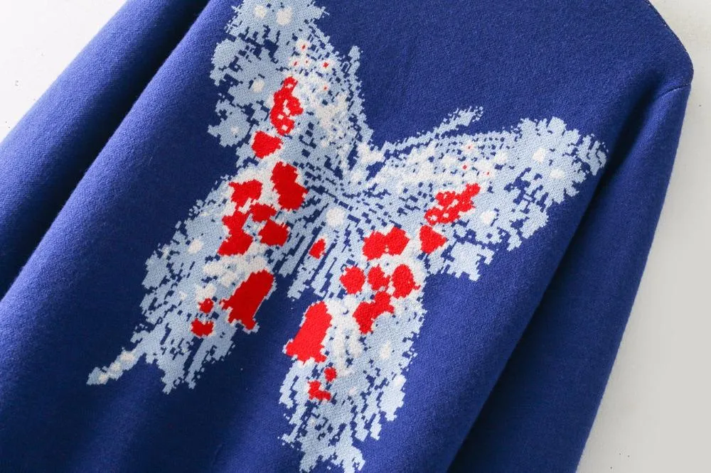 Love Jacquard Butterfly Women Pullovers