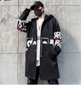 Men Jacket Men 5XL Print Hooded Longxiangtuibao Coat Black  Hip Hop Streetwear Men's Jackets Outwear