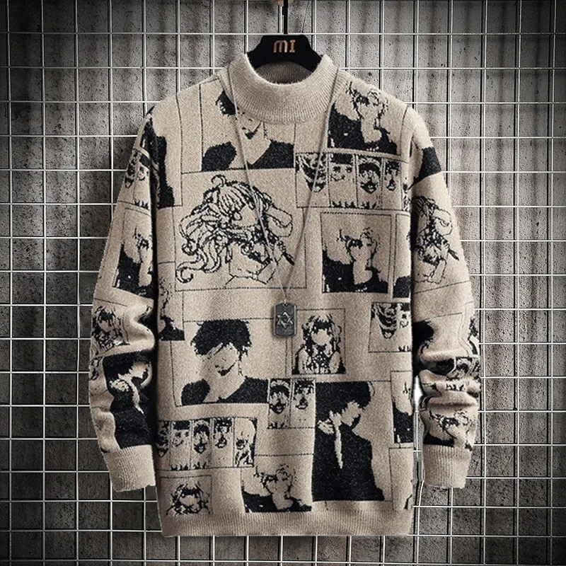 Men Long Sleeve Cartoon Pattern Sweater