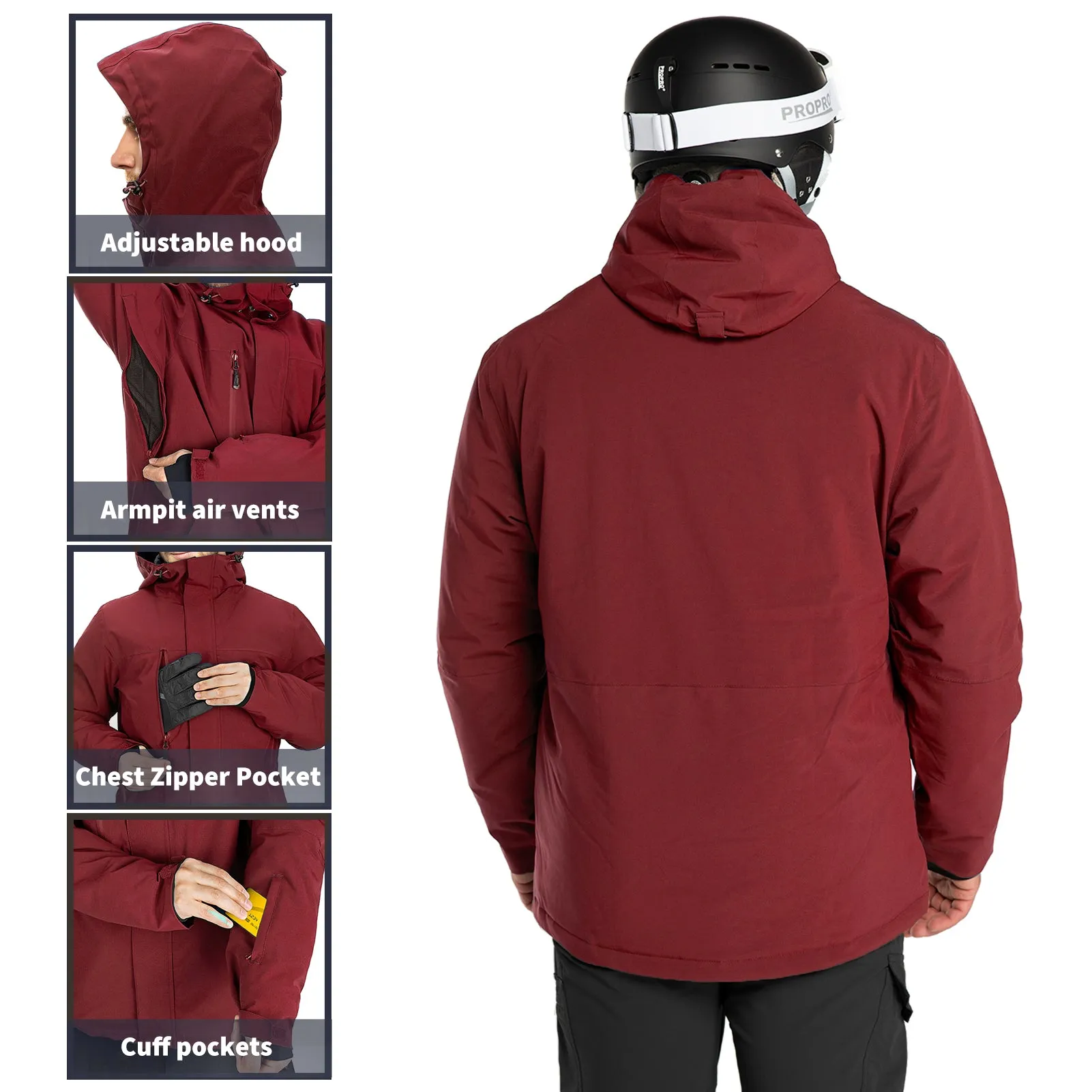 Men’s Waterproof Ski Jacket Insulated Warm Winter Snow Coat Mountain Windproof Snowboard Rain Jacket Parka