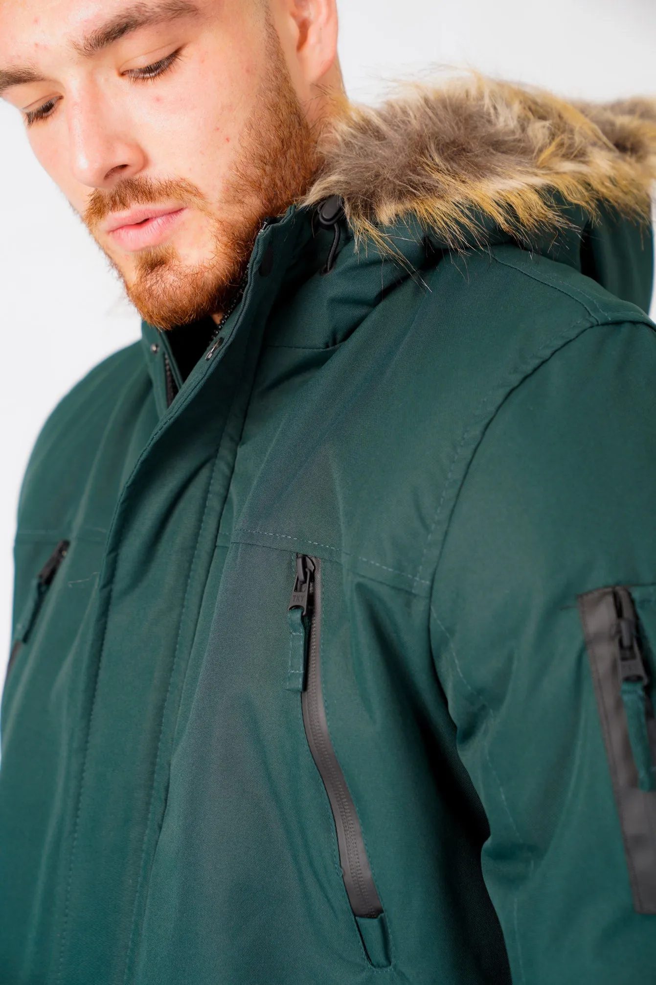 Nolte Utility Parka Coat with Borg Lined Faux Fur Trim Hood in Scarab Green - Tokyo Laundry