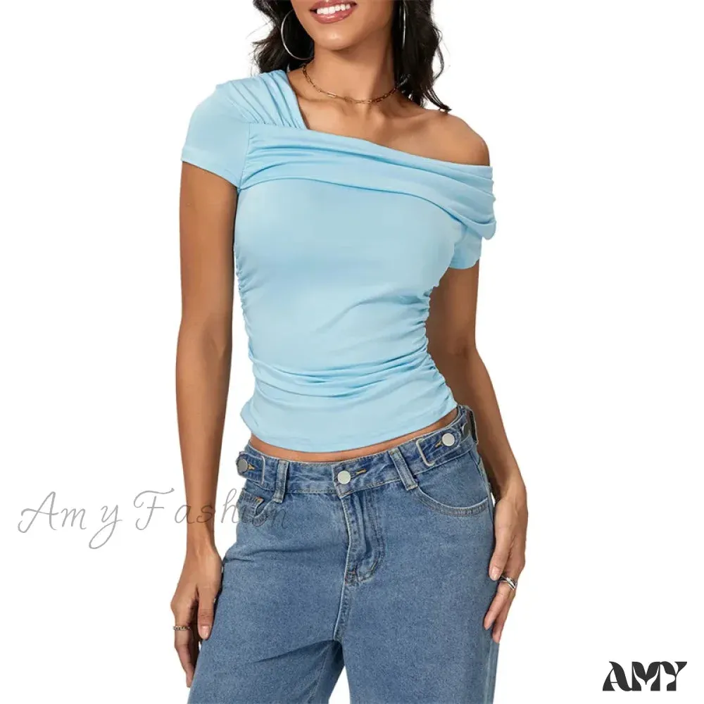 Oblique Shoulder Solid Color Sleeveless Cropped Aesthetic Streetwear Crop Top