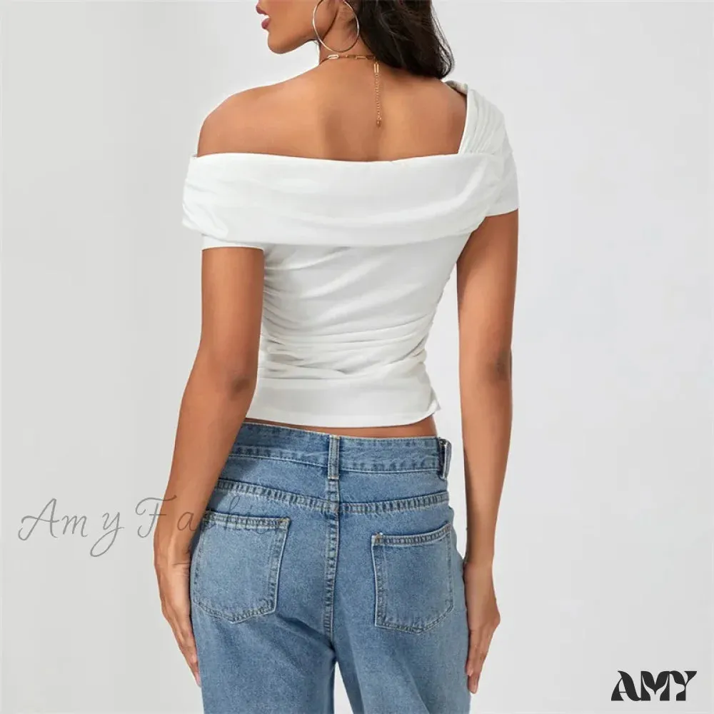 Oblique Shoulder Solid Color Sleeveless Cropped Aesthetic Streetwear Crop Top