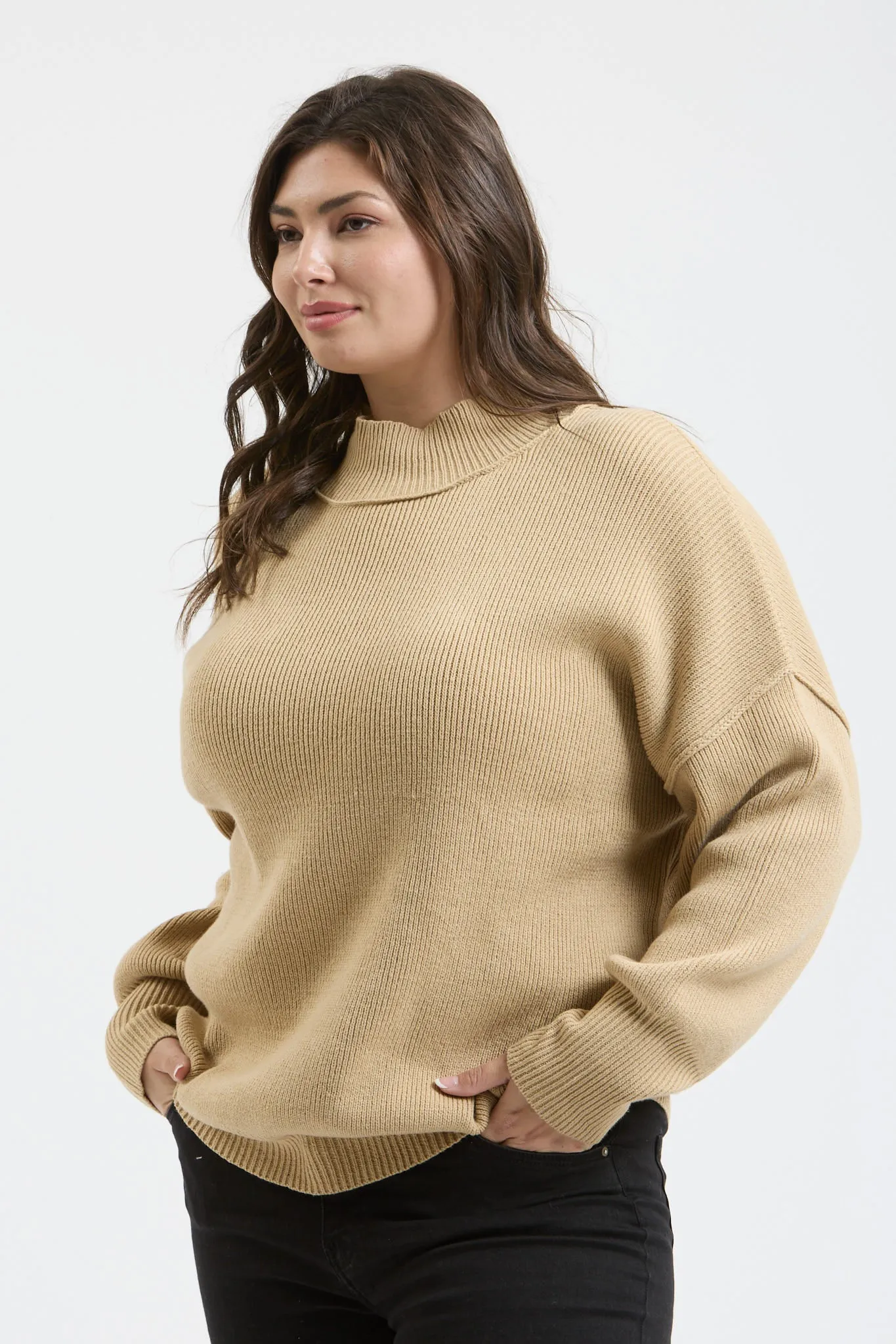 PLUS MOCK NECK RIBBED SWEATER