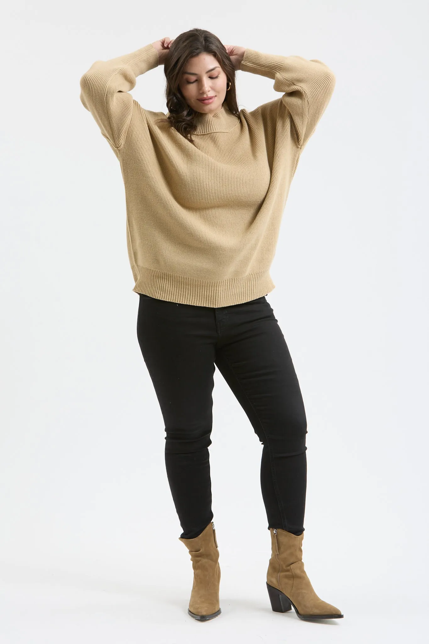 PLUS MOCK NECK RIBBED SWEATER