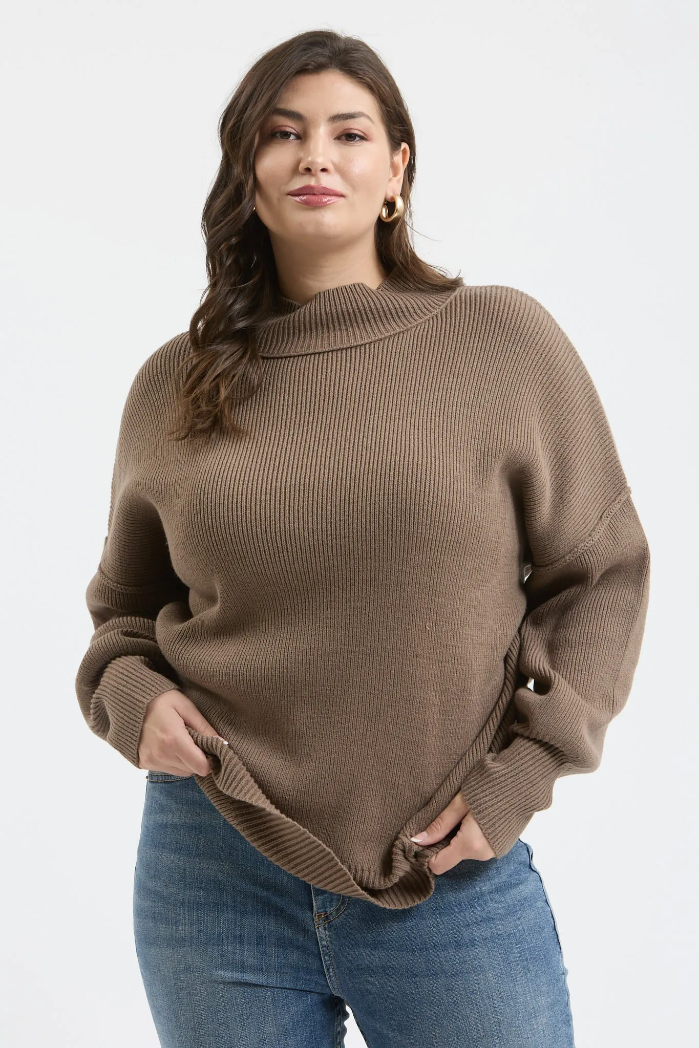 PLUS MOCK NECK RIBBED SWEATER