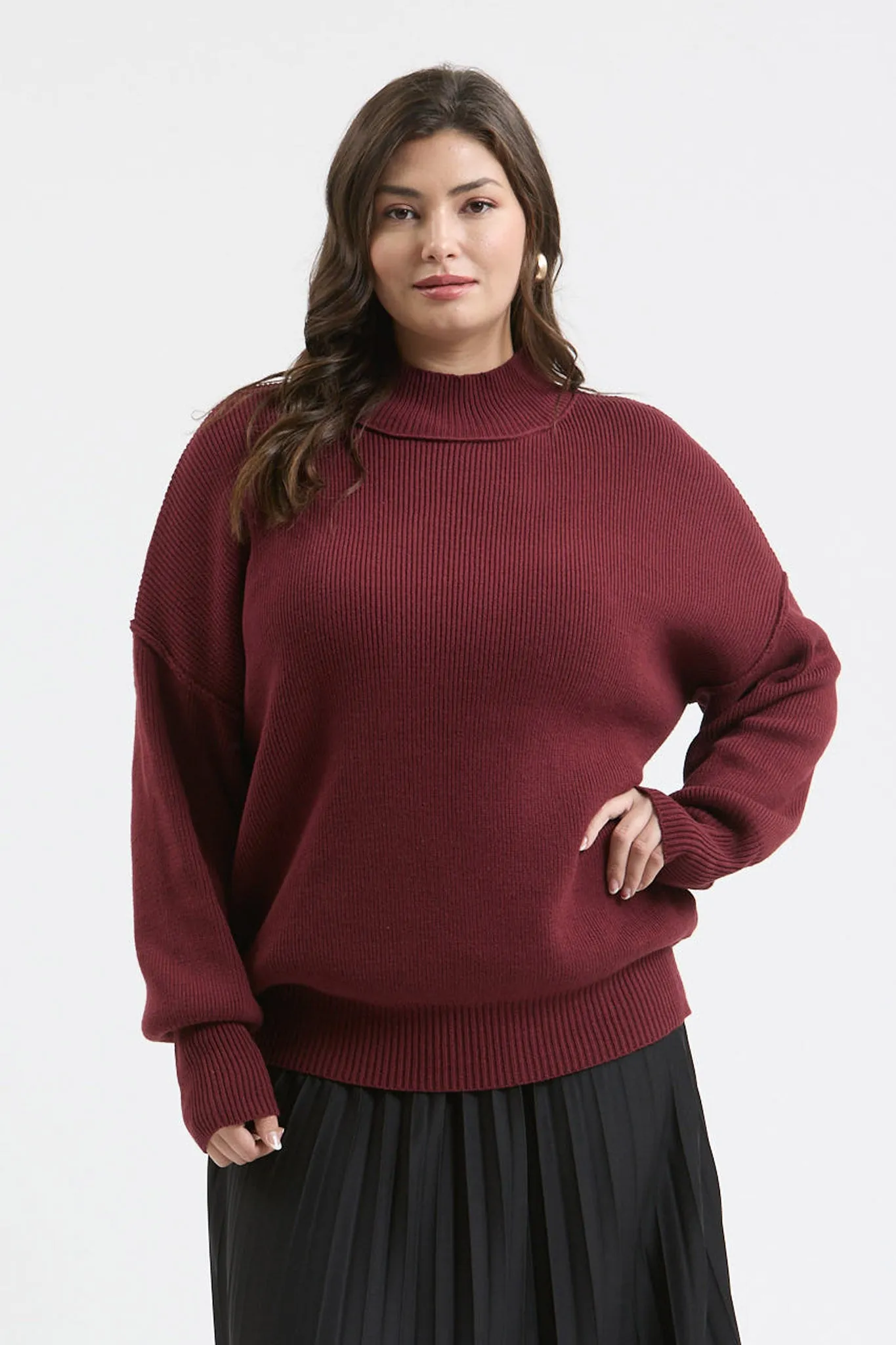 PLUS MOCK NECK RIBBED SWEATER