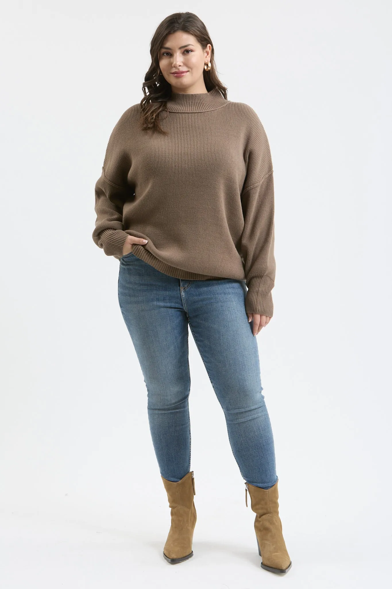 PLUS MOCK NECK RIBBED SWEATER