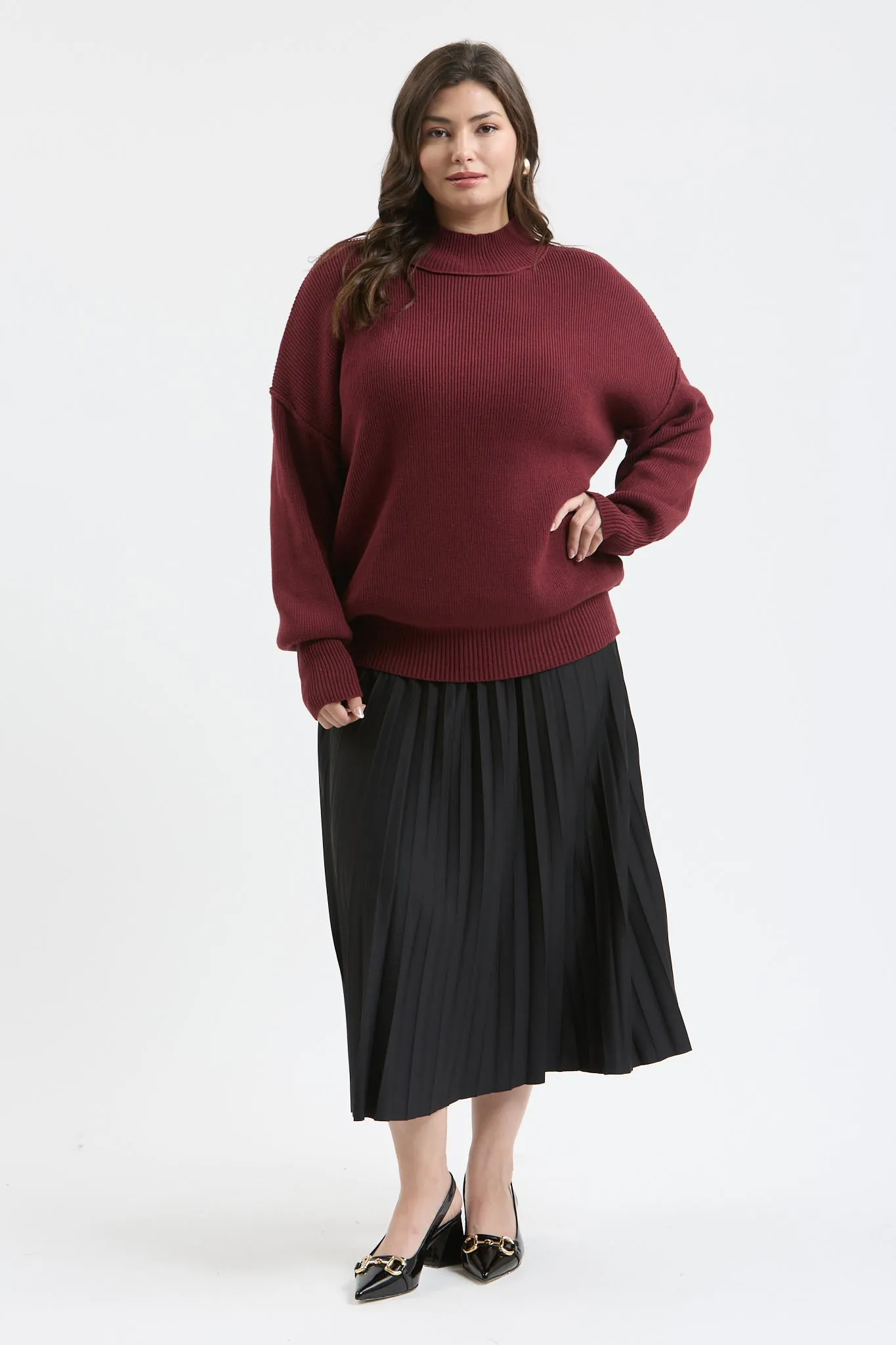 PLUS MOCK NECK RIBBED SWEATER