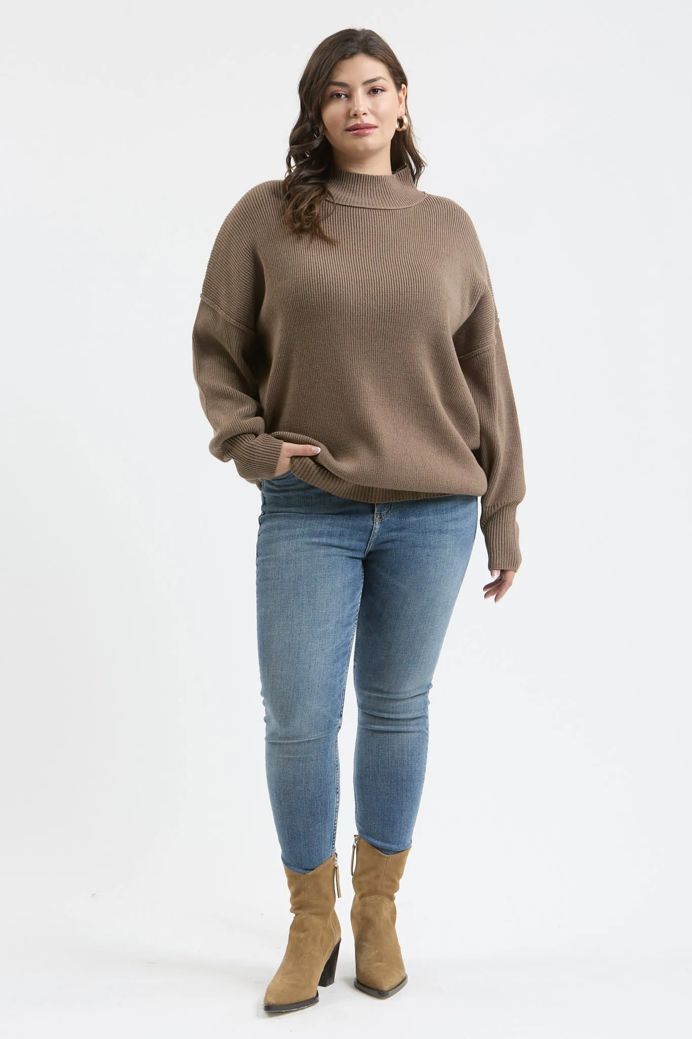 PLUS MOCK NECK RIBBED SWEATER