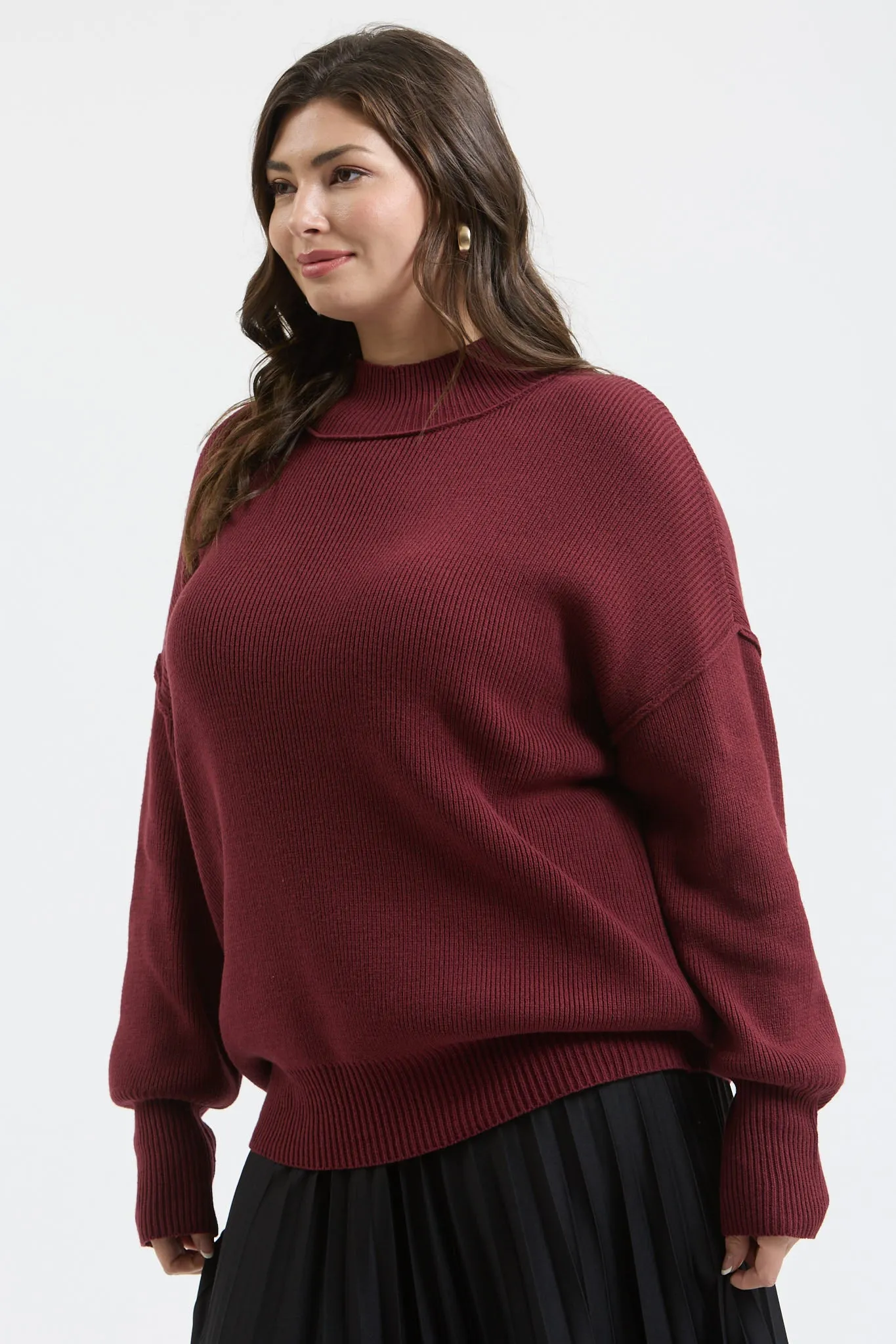 PLUS MOCK NECK RIBBED SWEATER