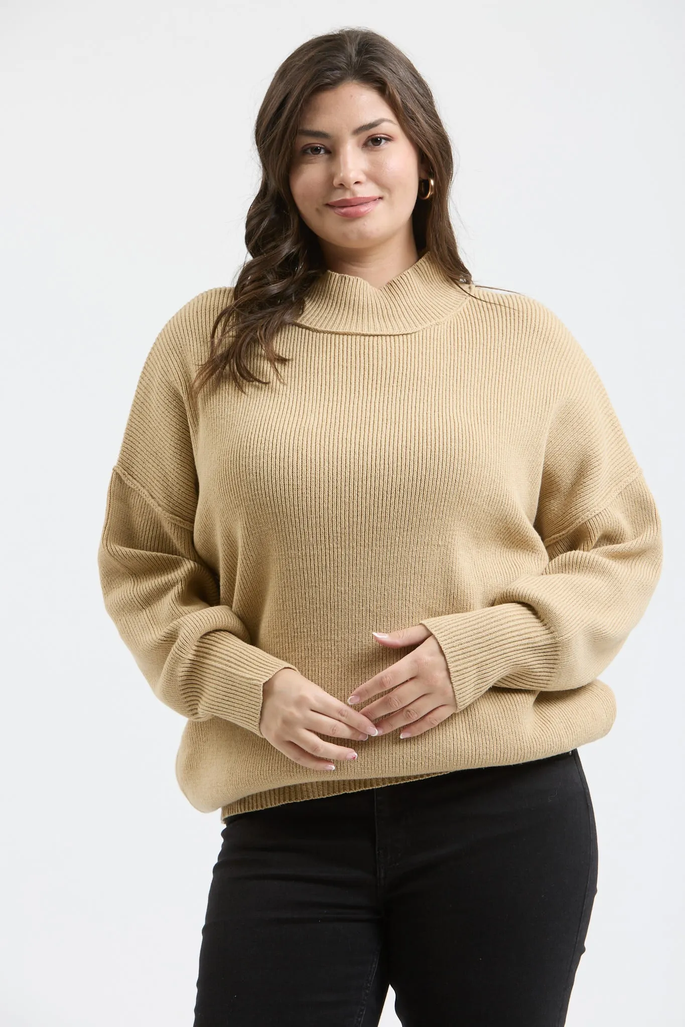 PLUS MOCK NECK RIBBED SWEATER