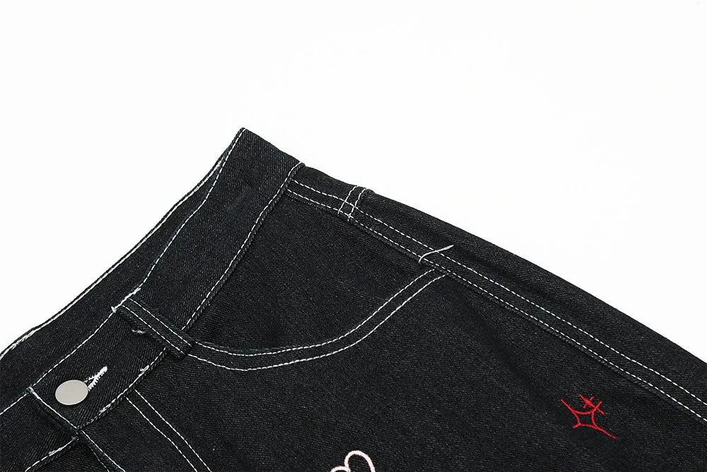 Puppy Embroidered Printed Denim Trousers Men