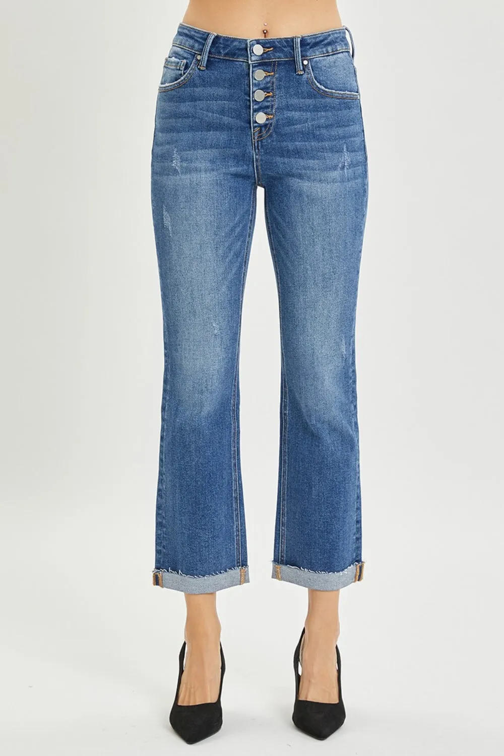 RISEN Button Fly Cropped Bootcut Jeans